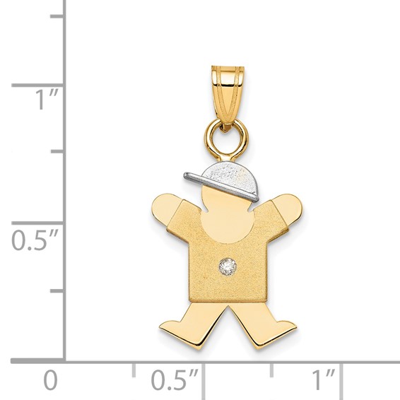 14k Two-tone The Kids Small Boy with Hat on Right AA Diamond Joy Pendant