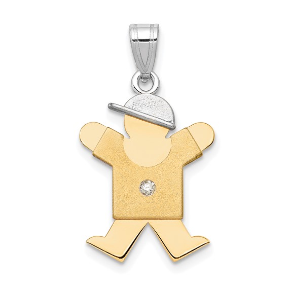 14k Two-tone The Kids Small Boy with Hat on Right A Diamond Joy Pendant