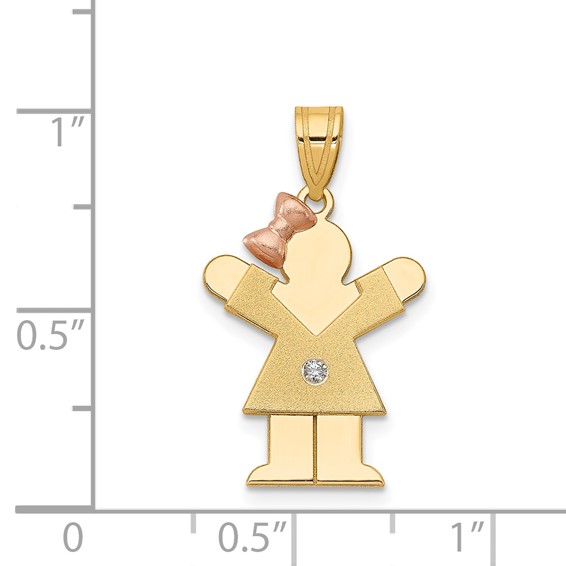 14k Two-tone The Kids Small Girl with Bow on Left AA Diamond Love Pendant