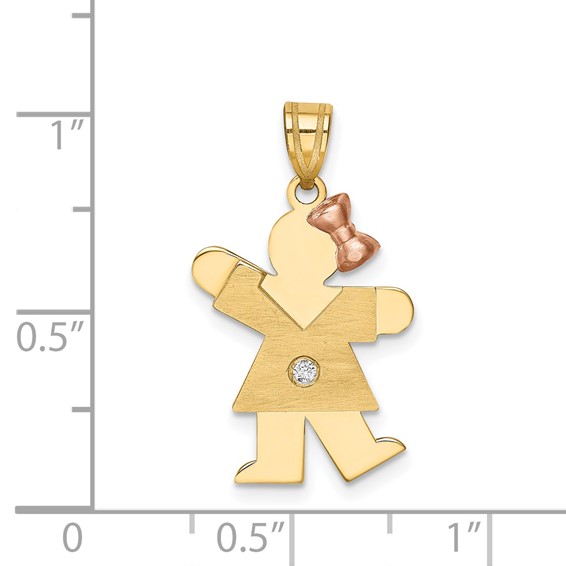 14k Two-tone The Kids Small Girl with Bow on Right VS Diamond Kiss Pendant