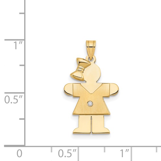 14k The Kids Small Girl with Bow on Left AAA Diamond Hugs Pendant