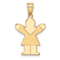 14K Yellow Gold the Kids Solid Satin Small Girl Engravable Love Charm view 1