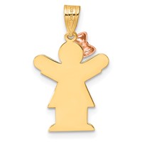 14K Two-tone the Kids Small Girl Charm with Bow on Left Engravable Love view 4