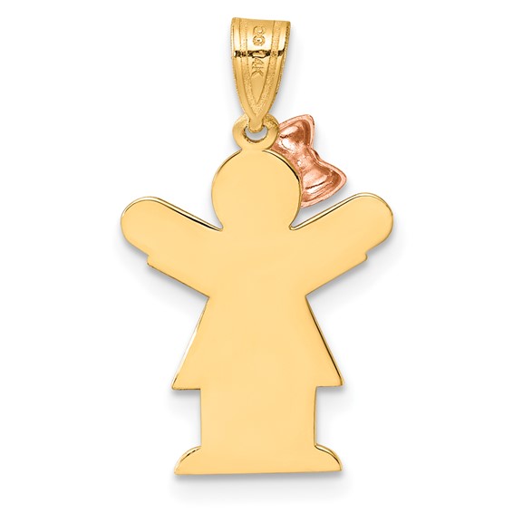 14k Two-tone The Kids Small Girl with Bow on Left Engravable Love Charm