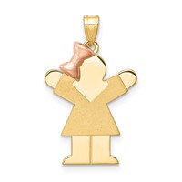 14K Two-tone the Kids Small Girl Charm with Bow on Left Engravable Love view 1