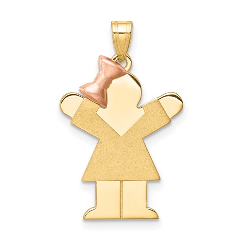 14K Two-tone the Kids Small Girl Charm with Bow on Left Engravable Love