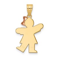 14K Two-tone the Kids Small Girl Charm with Bow on Right Engravable Kiss view 4