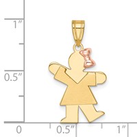14K Two-tone the Kids Small Girl Charm with Bow on Right Engravable Kiss view 3