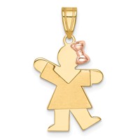 14K Two-tone the Kids Small Girl Charm with Bow on Right Engravable Kiss view 1