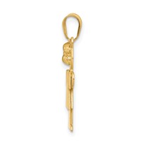 14K Yellow Gold the Kids Solid Engravable Small Girl Charm with Bow on Left Hugs view 2