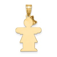 14K Yellow Gold the Kids Solid Engravable Small Girl Charm with Bow on Left Hugs view 4