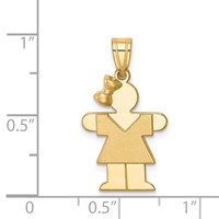 14K Yellow Gold the Kids Solid Engravable Small Girl Charm with Bow on Left Hugs view 3
