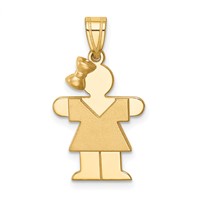 14K Yellow Gold the Kids Solid Engravable Small Girl Charm with Bow on Left Hugs view 1