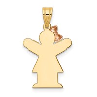 14K Two-tone the Kids Small Girl Charm with Bow on Left Engravable Love view 4