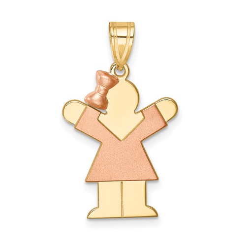 14K Two-tone the Kids Small Girl Charm with Bow on Left Engravable Love