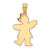 14K Two-tone the Kids Small Girl Charm with Bow on Right Engravable Kiss view 4