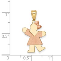 14K Two-tone the Kids Small Girl Charm with Bow on Right Engravable Kiss view 3