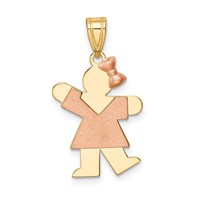 14K Two-tone the Kids Small Girl Charm with Bow on Right Engravable Kiss view 1