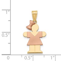 14K Two-tone the Kids Small Girl Charm with Bow on Left Engravable Hugs view 3