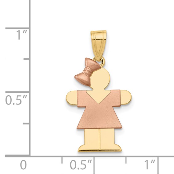 14k Two-tone The Kids Small Girl with Bow on Left Engravable Hugs Charm