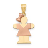 14K Two-tone the Kids Small Girl Charm with Bow on Left Engravable Hugs view 1