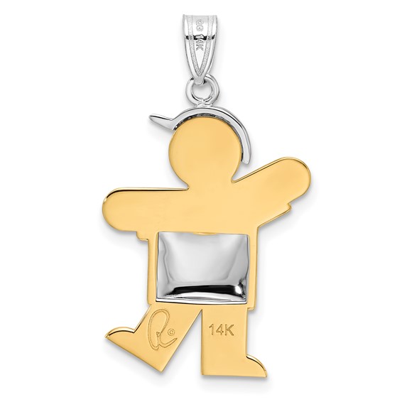14k Two-tone The Kids Medium Puffed Boy with Hat on Left Engravable Kiss Charm