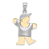 14K Two-tone the Kids Medium Puffed Boy with Hat on Left Engravable Kiss Charm view 1
