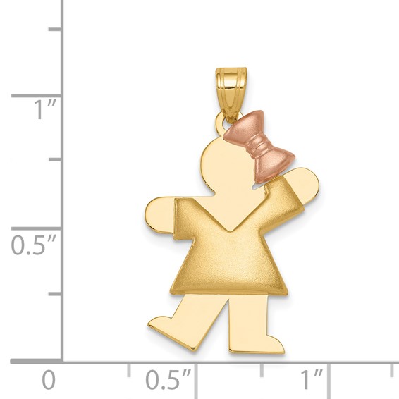 14k Two-tone The Kids Medium Puffed Girl with Bow on Right Engravable Kiss Charm