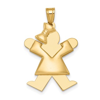 14k The Kids Puffed Girl with Bow on Left Engravable Joy Charm