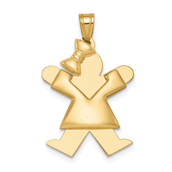 14k The Kids Puffed Girl with Bow on Left Engravable Joy Charm