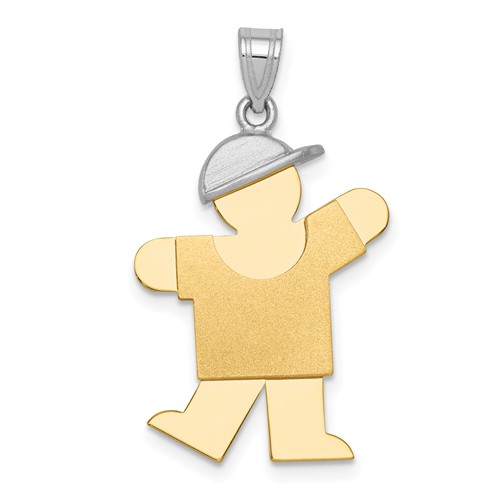 14K Two-tone the Kids Medium Boy Charm with Hat on Left Engravable Kiss