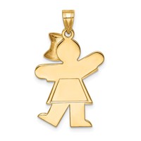 14K Two-tone the Kids Medium Girl Charm with Bow on Right Engravable Kiss view 4