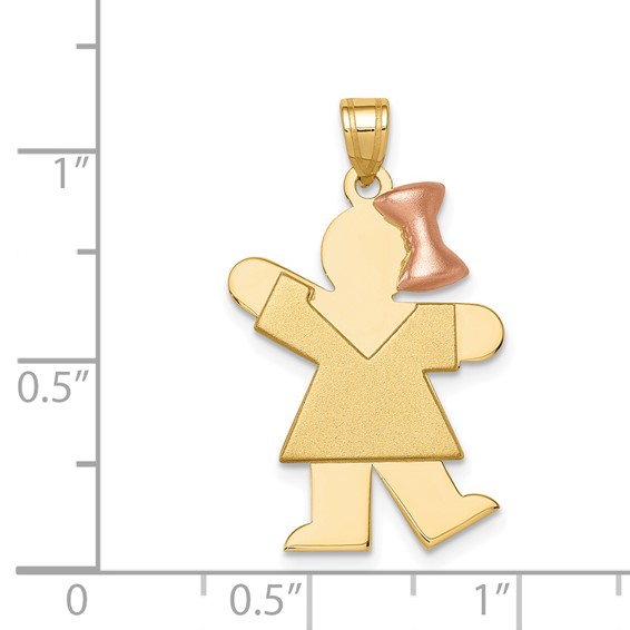 14k Two-tone The Kids Medium Girl with Bow on Right Engravable Kiss Charm