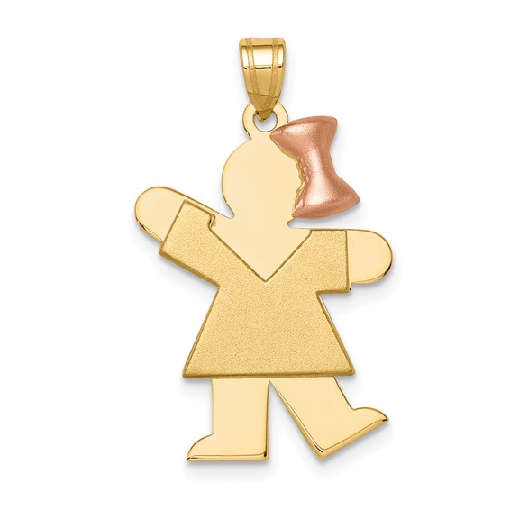 14k Two-tone The Kids Medium Girl with Bow on Right Engravable Kiss Charm