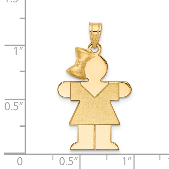 14k The Kids Solid Engravable Medium Girl with Bow on Left Hugs Charm