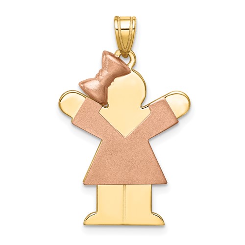14K Two-tone the Kids Medium Girl Charm with Bow on Left Engravable Love