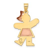 14K Two-tone the Kids Medium Girl Charm with Bow on Right Engravable Kiss view 4