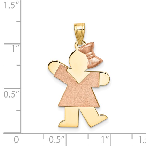 14k Two-tone The Kids Medium Girl with Bow on Right Engravable Kiss Charm