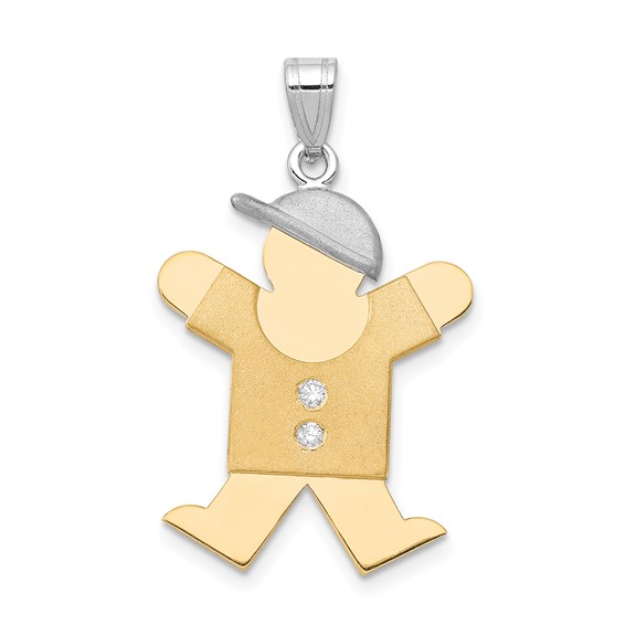 14k Two-tone A Diamond kid pendant