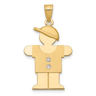 14k The Kids Medium Boy with Hat on Right AAA Diamond Hugs Pendant