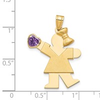 14K Yellow Gold the Kids Girl Charm with Purple CZ February Birthstone Engravable Kiss view 2