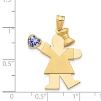 14K Yellow Gold the Kids Girl Charm with Light Purple CZ June Birthstone Engravable Kiss view 2