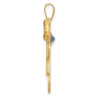 14K Yellow Gold the Kids Girl Charm with Light Blue CZ March Birthstone Engravable Kiss view 2