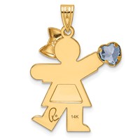 14K Yellow Gold the Kids Girl Charm with Light Blue CZ March Birthstone Engravable Kiss view 4