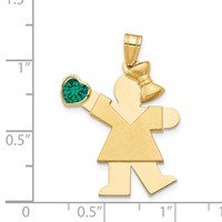 14K Yellow Gold the Kids Girl Charm with Green CZ May Birthstone Engravable Kiss view 2
