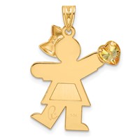 14K Yellow Gold the Kids Girl Charm with Yellow CZ November Birthstone Engravable Kiss view 4