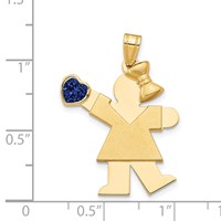 14K Yellow Gold the Kids Girl Charm with Dark Blue CZ September Birthstone Engravable Kiss view 2