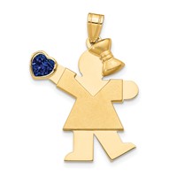 14K Yellow Gold the Kids Girl Charm with Dark Blue CZ September Birthstone Engravable Kiss view 1