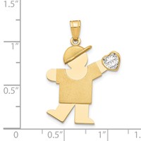 14K Yellow Gold the Kids Boy Charm with Clear CZ April Birthstone Engravable Kiss view 2