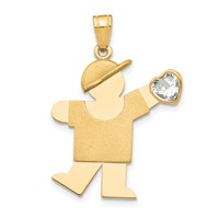 14K Yellow Gold the Kids Boy Charm with Clear CZ April Birthstone Engravable Kiss view 1